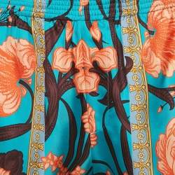 Versace Blue Acid Bouquet Print Silk Shorts XS