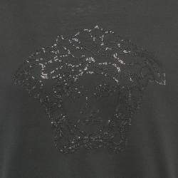 Versace Black Medusa Embellished Cotton Crew Neck T-Shirt L