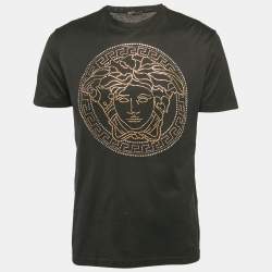 Versace Black Medusa Stud Embellished Cotton Crew Neck T-Shirt L