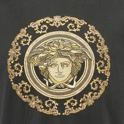 Pre Owned Versace Black Medusa Embroidery Cotton Crew Neck T-Shirt L