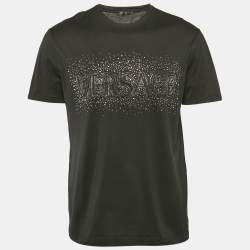 Versace Black Logo Studded Cotton Crew Neck T-Shirt L