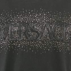 Versace Black Logo Studded Cotton Crew Neck T-Shirt L