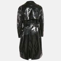 Versace Black Coated Cotton Button Front Belted Overcoat L