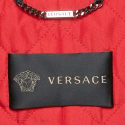 Versace Black Coated Cotton Button Front Belted Overcoat L