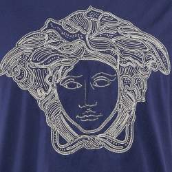 Versace Blue Medusa Embroidered Jersey Crewneck T-Shirt L