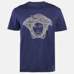 Versace Blue Medusa Embroidered Jersey Crewneck T-Shirt L