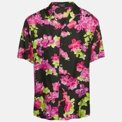 Versace Black/Pink Floral Print Silk American Fit Shirt L
