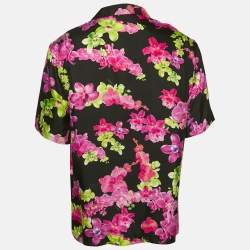 Versace Black/Pink Floral Print Silk American Fit Shirt L