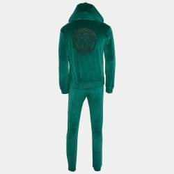 Versace Green Leather Logo Detail Velour Track Suit M