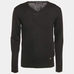 Versace Black Medusa Applique Wool Knit V-Neck Sweater M