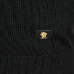 Versace Black Medusa Applique Wool Knit V-Neck Sweater M