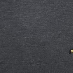 Versace Grey Medusa Applique Wool Knit V-Neck Sweater M