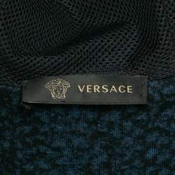 Versace Navy Blue Floral Print Velvor Track Suit M