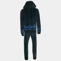 Versace Navy Blue Floral Print Velvor Track Suit M
