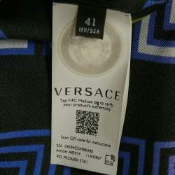 مملوكة مسبقًا Versace Black Greek Key Print Silk Half Sleeve Shirt L