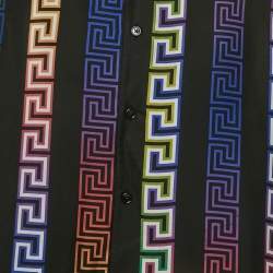 مملوكة مسبقًا Versace Black Greek Key Print Silk Half Sleeve Shirt L