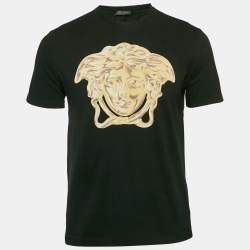 Pre Owned Versace Black Medusa Print Cotton Crew Neck T-Shirt XS