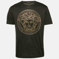 Versace Black Crystal Medusa Embellished Cotton Crew Neck T-Shirt L