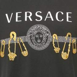 Versace Black Medusa Print and Pin Embroidery Cotton Crew Neck T-Shirt XXL