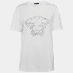 Versace Whte Medusa Embellished Jersey Crewneck T-Shirt 