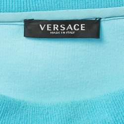 Pre Owned Versace Blue Logo Embroidered Jersey Sweatshirt L