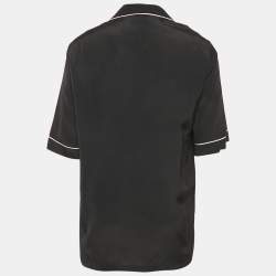 Pre Owned Versace Black Dragon Print Silk  and Crepe Short Sleeve Shirt L