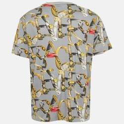 Pre Owned Versace Grey Allover Logo Print Cotton Knit T-Shirt L
