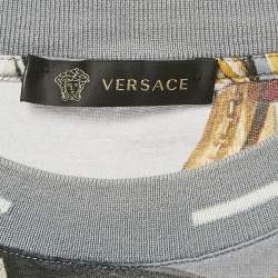 Pre Owned Versace Grey Allover Logo Print Cotton Knit T-Shirt L
