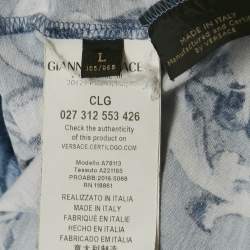 Pre Owned Versace Blue Barocco Print Cotton Crewneck T-Shirt L   