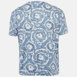 Pre Owned Versace Blue Barocco Print Cotton Crewneck T-Shirt L   