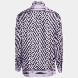 Pre Owned Versace Purple Logo Print Silk Heritage Fit Shirt M