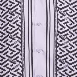 Pre Owned Versace Purple Logo Print Silk Heritage Fit Shirt M