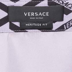 Pre Owned Versace Purple Logo Print Silk Heritage Fit Shirt M