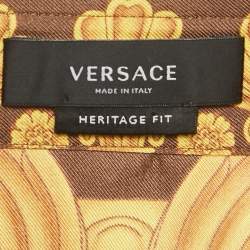 Pre Owned Versace Yellow/Beige Barocco Print Silk Heritage Fit Shirt M