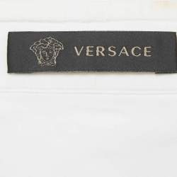 Pre Owned Versace White Cotton Studded Collar Shirt M