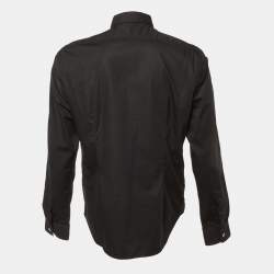 Pre Owned Versus Versace Black Cotton Lion Greca Embroidered Long Sleeve Shirt XL