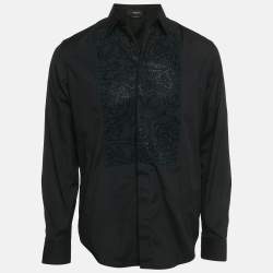 Pre Owned Versace Black Rhinestone Cotton Palazzo Fit Tuxedo Shirt M