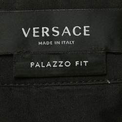 Pre Owned Versace Black Rhinestone Cotton Palazzo Fit Tuxedo Shirt M