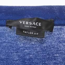 Pre Owned Versace Blue Logo Embroidered Cotton Crew Neck T-Shirt 4XL  