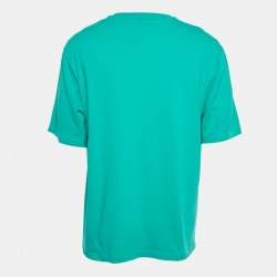 Pre Owned Versace Green Logo Print Cotton Royal Rebellion Crewneck T-Shirt M