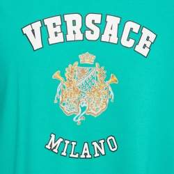 Pre Owned Versace Green Logo Print Cotton Royal Rebellion Crewneck T-Shirt M