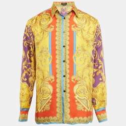 Pre Owned Versace Yellow Barocco Print Silk Shirt M