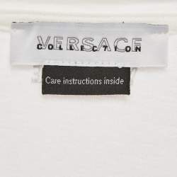 Pre Owned Versace White Printed Jersey V-Neck T-Shirt S