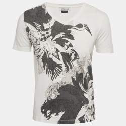 Pre Owned Versace White Printed Jersey V-Neck T-Shirt S
