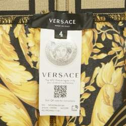 Pre Owned Versace Black/Yellow Barocco Print Silk Greca Waistband Shorts M