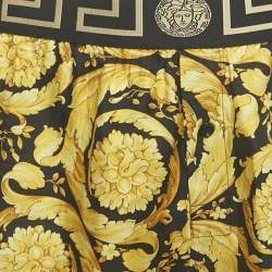 Pre Owned Versace Black/Yellow Barocco Print Silk Greca Waistband Shorts M