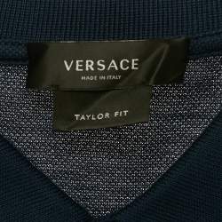 Pre Owned Versace Navy Blue Logo Embroidered Cotton Taylor Fit  Polo T-Shirt XXL