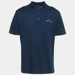 Pre Owned Versace Navy Blue Logo Embroidered Cotton Taylor Fit  Polo T-Shirt XXL