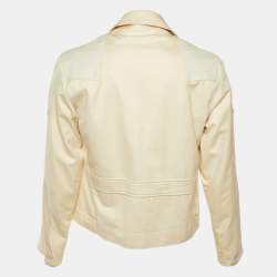 مملوكة مسبقًا Versace Vintage Cream Leather & Cotton Zip Up Jacket XL