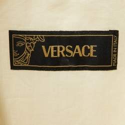 مملوكة مسبقًا Versace Vintage Cream Leather & Cotton Zip Up Jacket XL